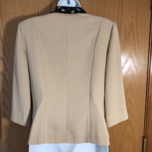 Danny & Nicole Retro Blouse Jacket Contrasting Collar Tan Navy Floral 8 Petite - Picture 5 of 5